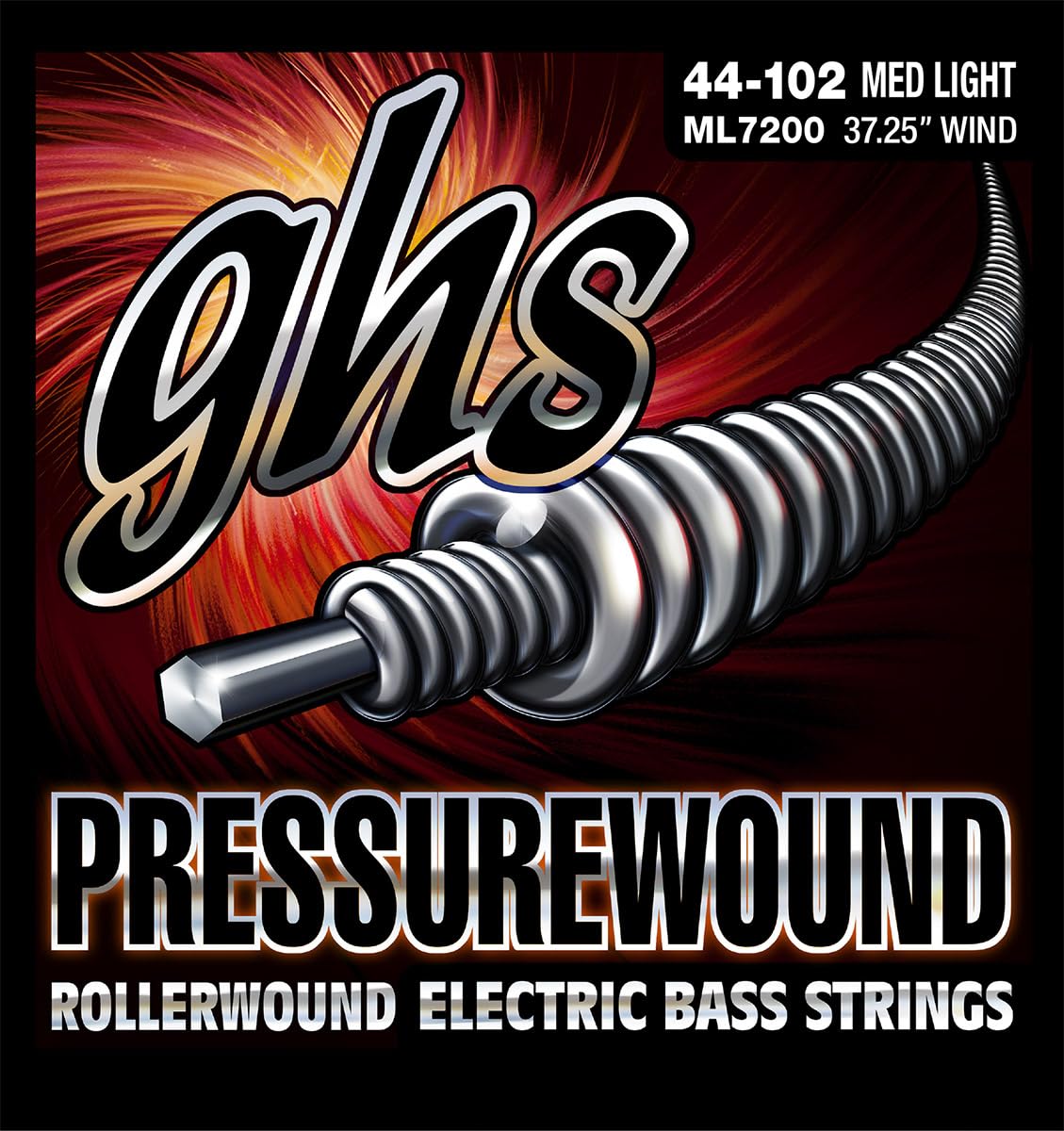 Pressurewound Bass Guitar Strings – Alloy 52 Rollerwound for Smooth Feel, Bright Punchy Tone & Reduced Finger Noise – Made in USA – Medium Light (ML7200 SET) - 44-102