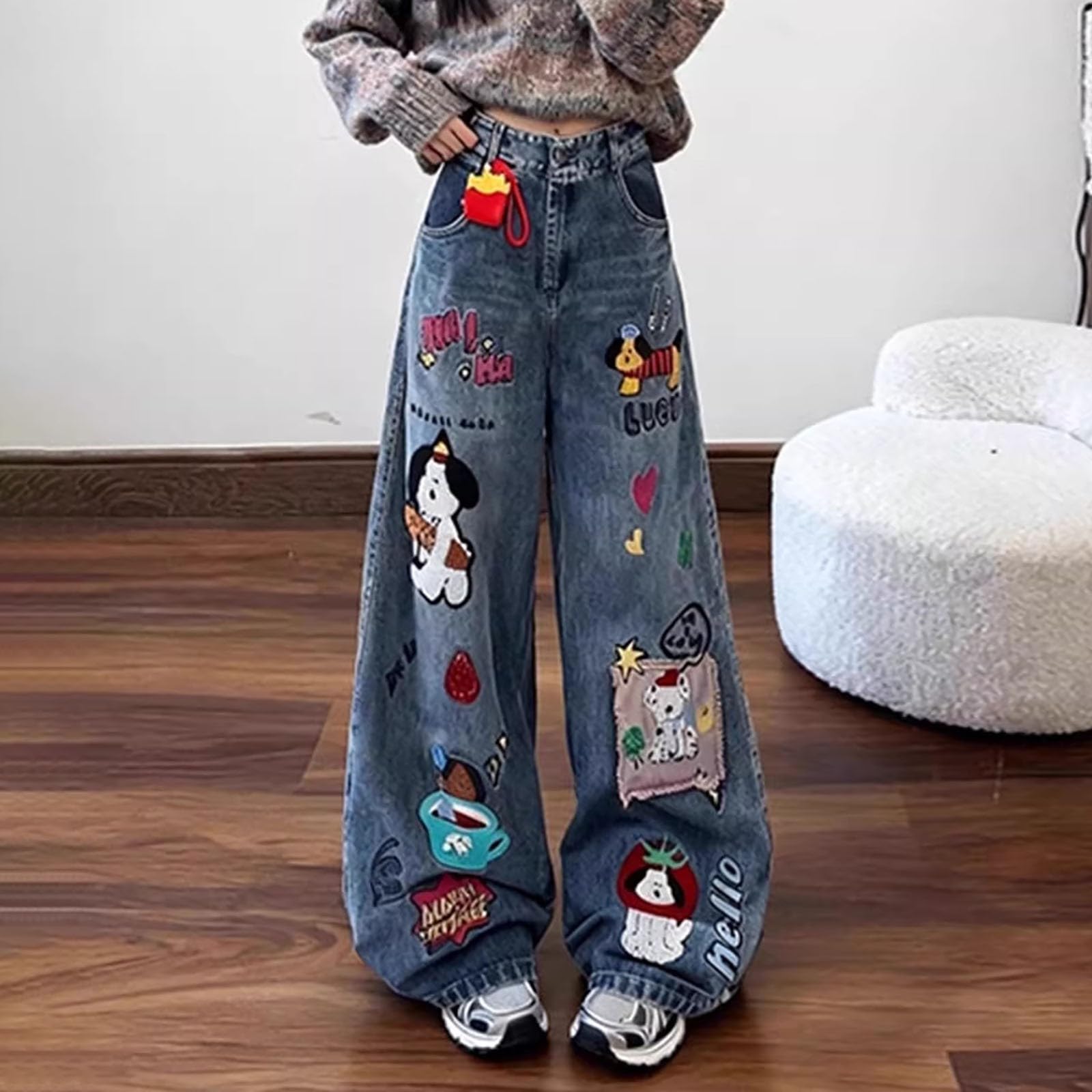 Jeans Donna Curvy Jeans Vita Alta Casual Gamba Larga Pantaloni Baggy Curvy Leggeri Comodi Pantaloni Denim Elasticizzati Larghi Eleganti Palazzo Pantalone Wide Leg Taglie Forti Vintage