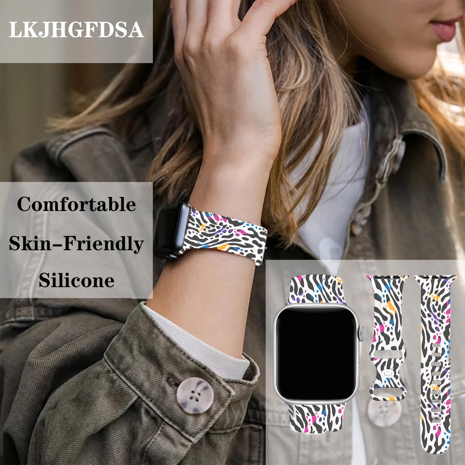 Zebra Leopard Print Iwatch Bands 38mm 40mm 41mm, Cheetah Watch Band Wristbands Soft Silicone Straps Adjustable Compatible With Apple Watch Replacement Accessories For Series 10 9 SE Ultra 3 2 1 Women