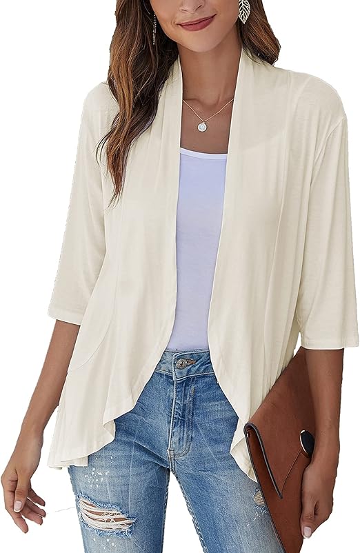 Famulily Women's 3/4 Sleeve Drape Lightweight Ruffles Summer Cardigans