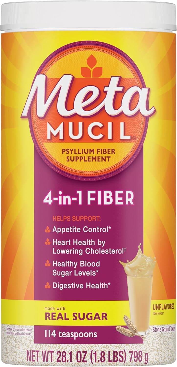 Metamucil, Psyllium Husk Powder, Unflavored with No Added Sweeteners, 114 Servings, 4-in-1 Fiber Supplement, Daily Psyllium Husk Fiber Powder Help Support Digestive Health by Promoting Regularity*
