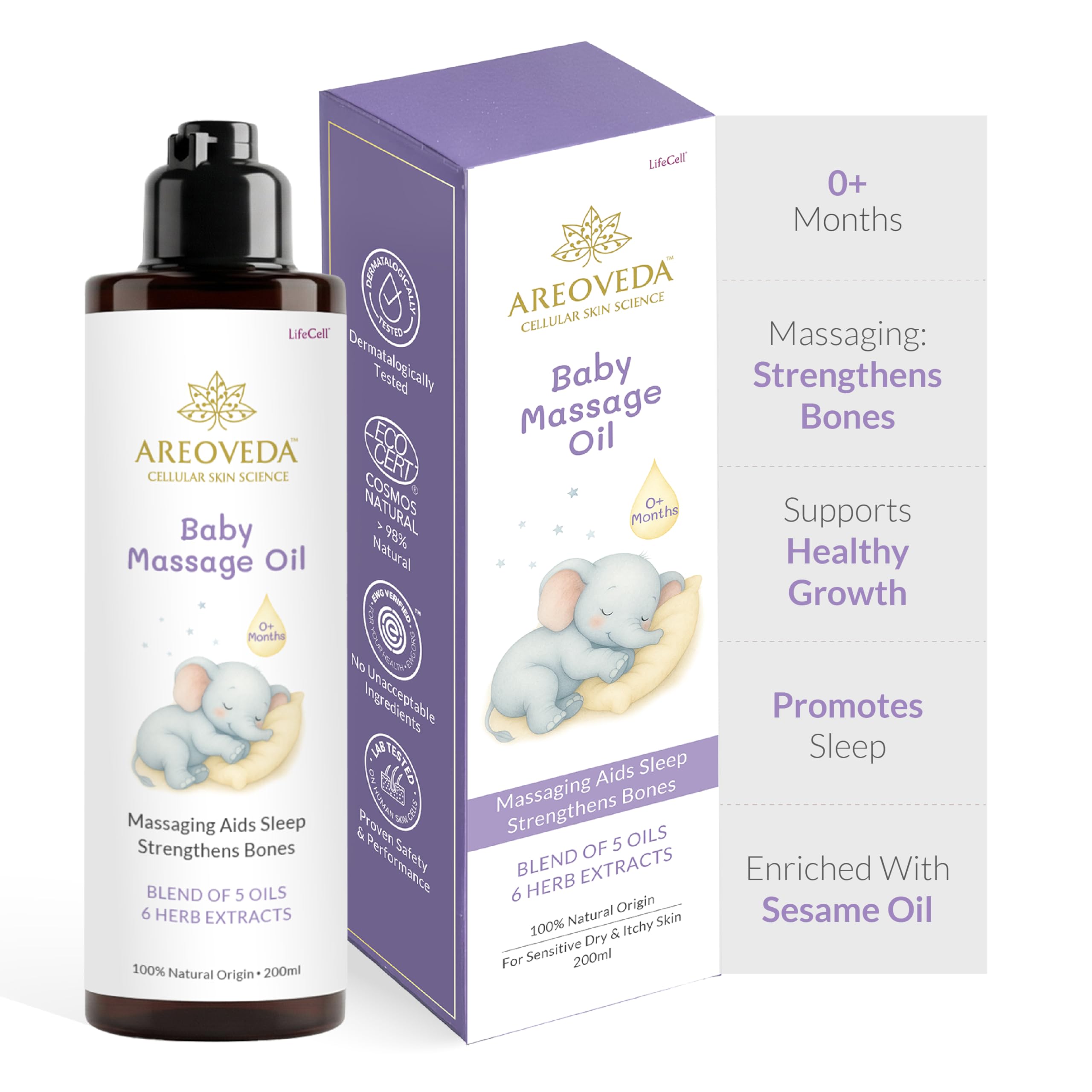 AreoVeda Dermatologically Tested Baby Massage Oil for Skin & Hair (200ml) With Almond (Badam) Oil & A2 Ghee | Massage Strengthens Bones, Improves Sleep | Non-Greasy & Safe From Day 1 | Lab-Tested, Ecocert Certified, EWG Verified-picture-15