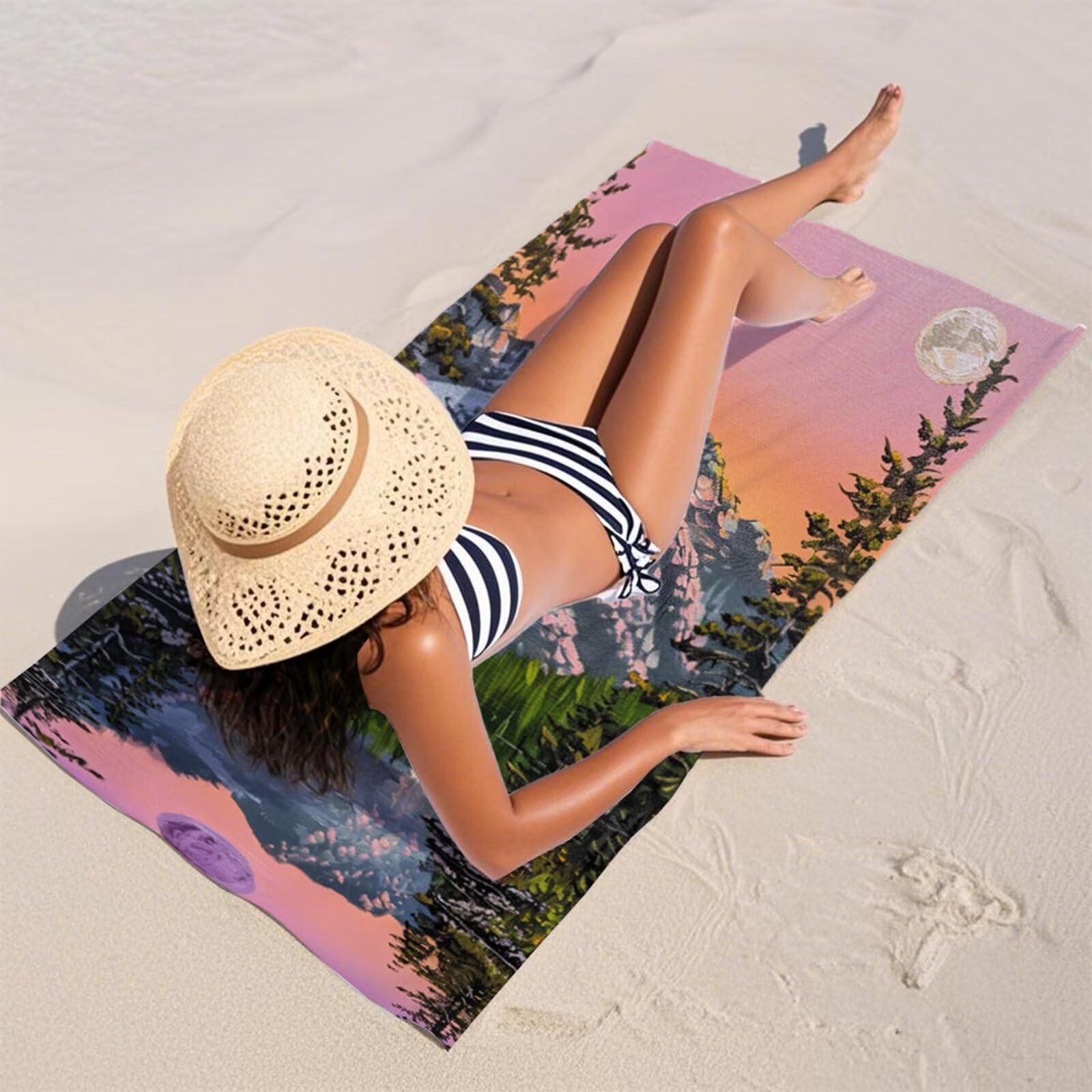 Strandtuch Malerischer Berg Mikrofaser Handtuch Groß 220 x 100 cm, Saunahandtuch Schnell Trocknendes, Sandfreie Stranddecke, Saugfähiges Badetuch, Platzsparende Reisehandtuch, Sauna Zubehör Y1-461