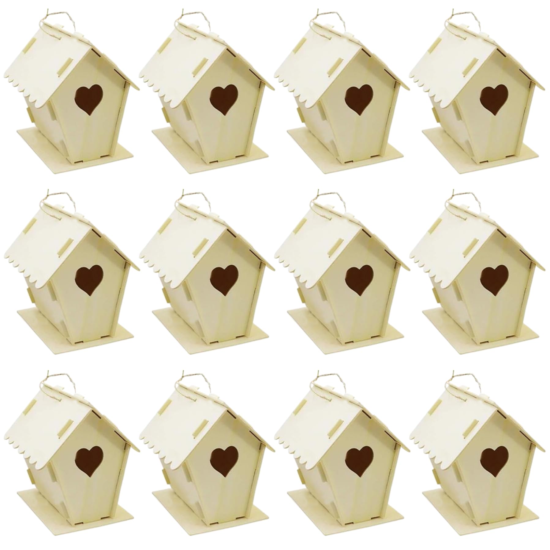 Nichoir à oiseaux en bois brut avec crochet de suspension : pack de 12 mini cabanes à décorer