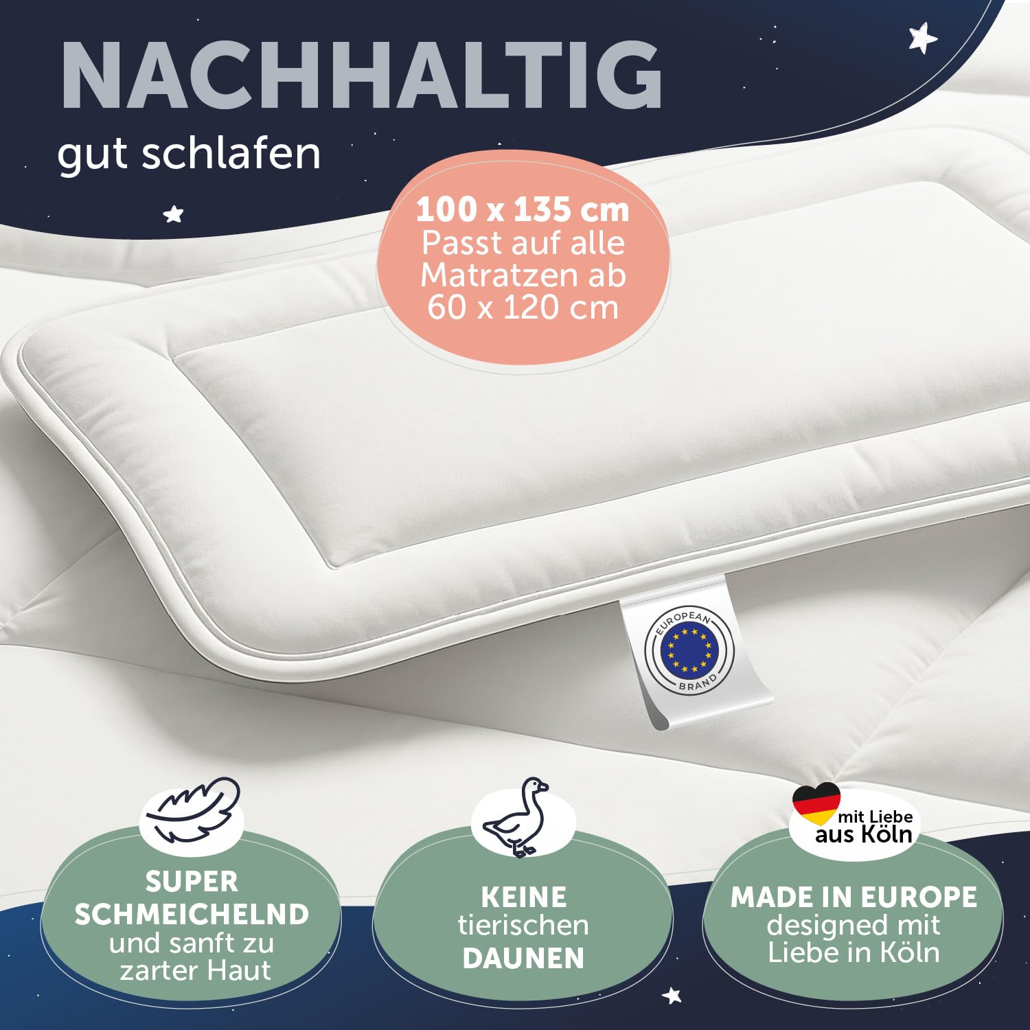 Blumtal Baby Bettdecke und Kissen Set - Kinderbettdecke 100x135 cm + Babykissen 40x60 cm - Oeko-TEX zert. Baby Decke und Kissen Set - waschbare Kinderdecke 100x135 - Kinder Bettdecken Set Weiß