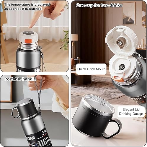 Miniatura 4 de Botella de agua aislada de boca ancha de acero inoxidable a prueba de fugas al vacío de doble pared, vaso de té con infusor, taza, tapa termos