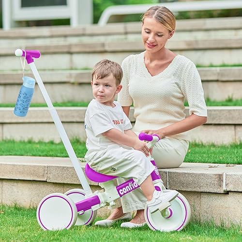 Miniatura 7 de XIAPIA Triciclos para niños de 1 a 3 años, bicicleta de equilibrio 5 en 1 con pedal extraíble, juguetes de triciclo de empuje con varilla de empuje