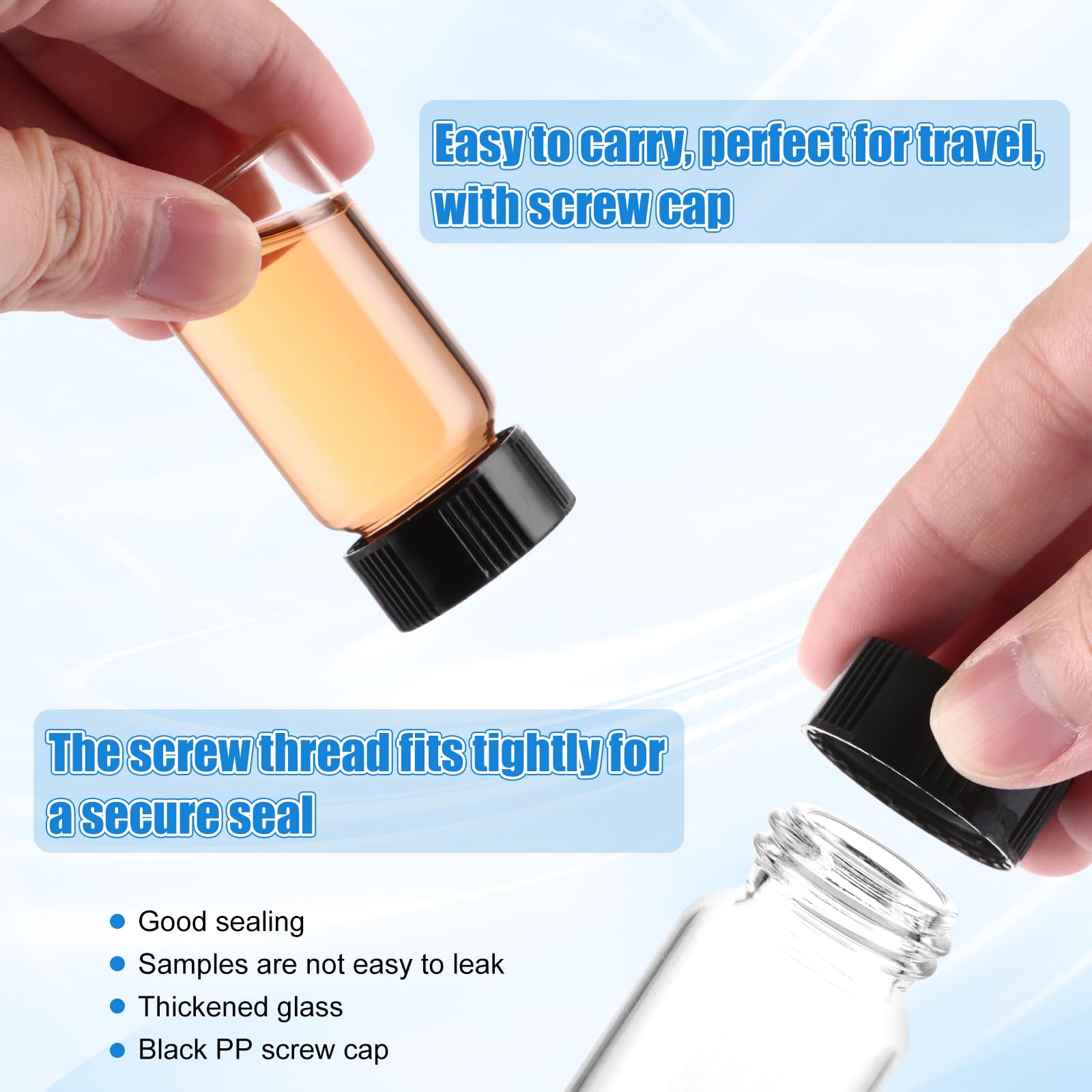 SHUESS 100 x 20 ml provette in vetro trasparente con tappo a vite, mini bottiglie di vetro borosilicato, ideali per campioni, bottiglie liquide