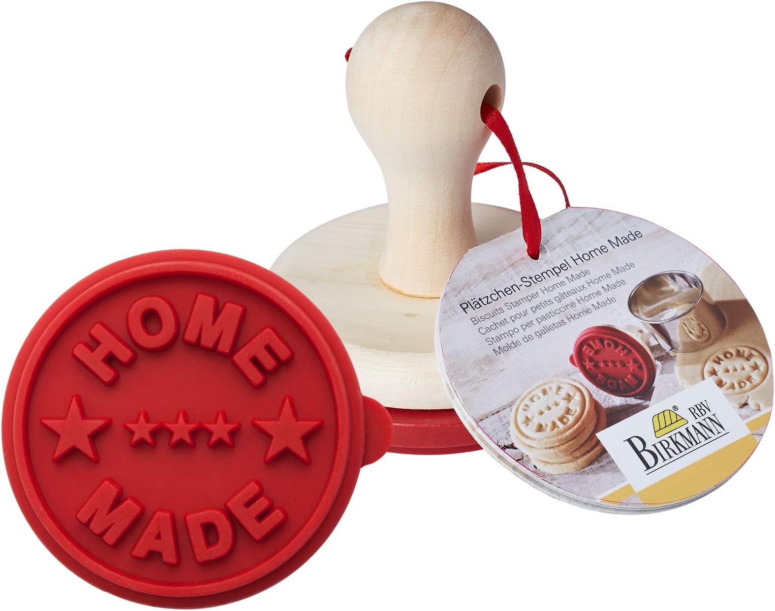 Birkmann Cookie Stamp Home Made 7cm, Wood, Red/White, 7 x 7 x 7 cm