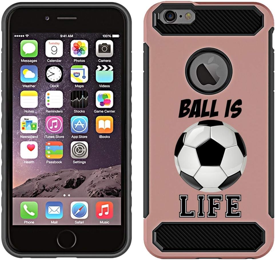 [NickyPrints] Rose Gold Hybrid Case for iPhone 6 / 6S - Soccer Ball is Life Quote Girls Teens Design Printed with Embossed Effect - Unique Dual Layer Full Protection Shockproof Case/Cover