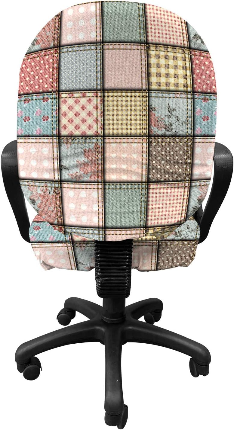 Ambesonne Shabby Flora Office Chair Slipcover, Vintage Style Patchwork Design Colorful and Details Vibes, Protective Stretch Decorative Fabric Cover, Pale Ceil Blue Pink