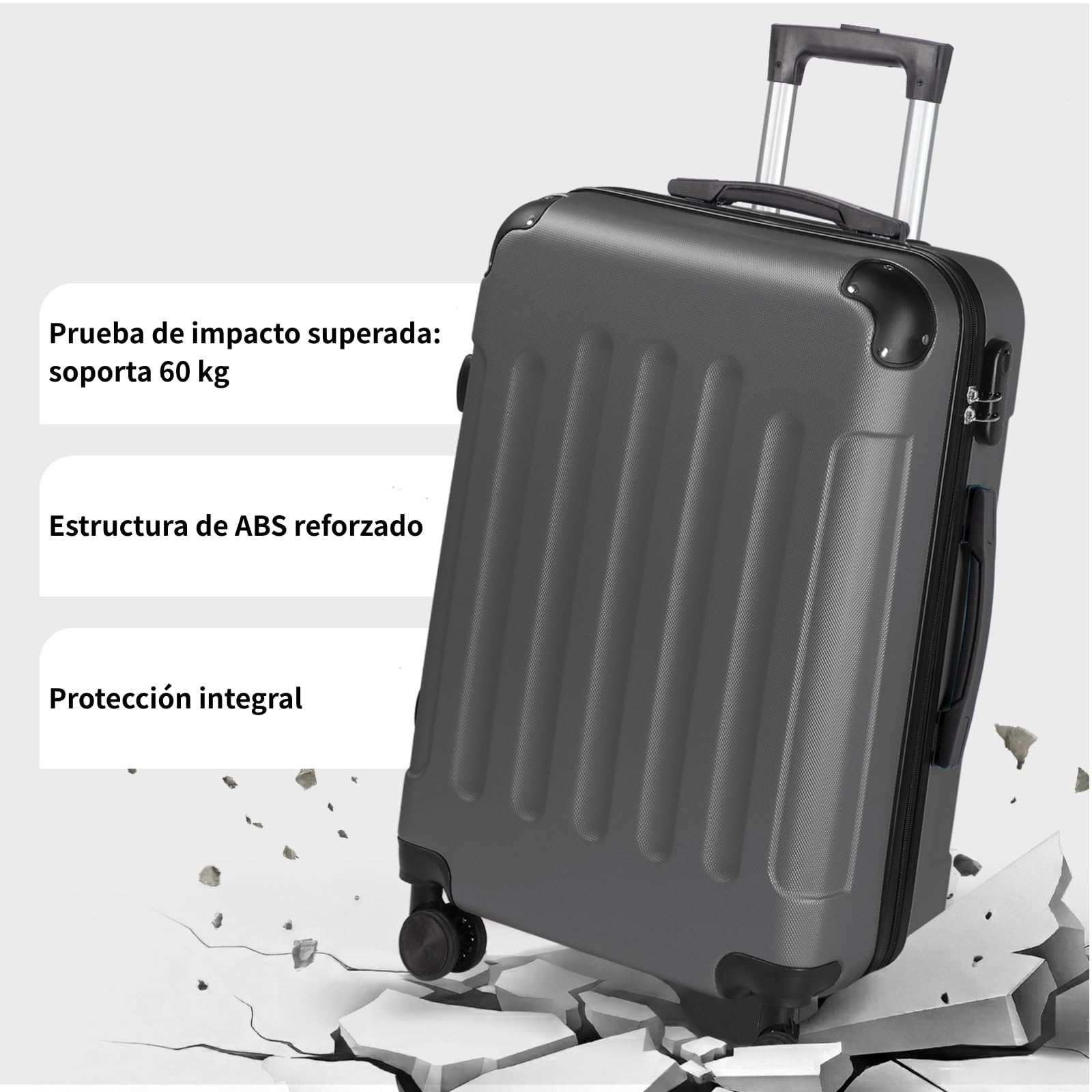 LEADZM Juego de Maletas de 3 Piezas con Refuerzos de Esquina (Gris Oscuro) | Maletas de Viaje Grandes 23 Kilos, Maleta Cabina, Mediana, Maleta de Viaje