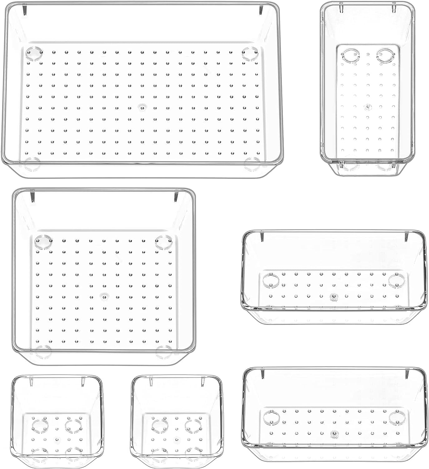 Zollyss 7 Pcs Desk Drawer Organizers Trays Set Clear Plastic Storage Bins Bathroom Drawer Tray Dividers Vanity Trays Organizer for Bedroom Dresser Makeup Kitchen Utensil Office