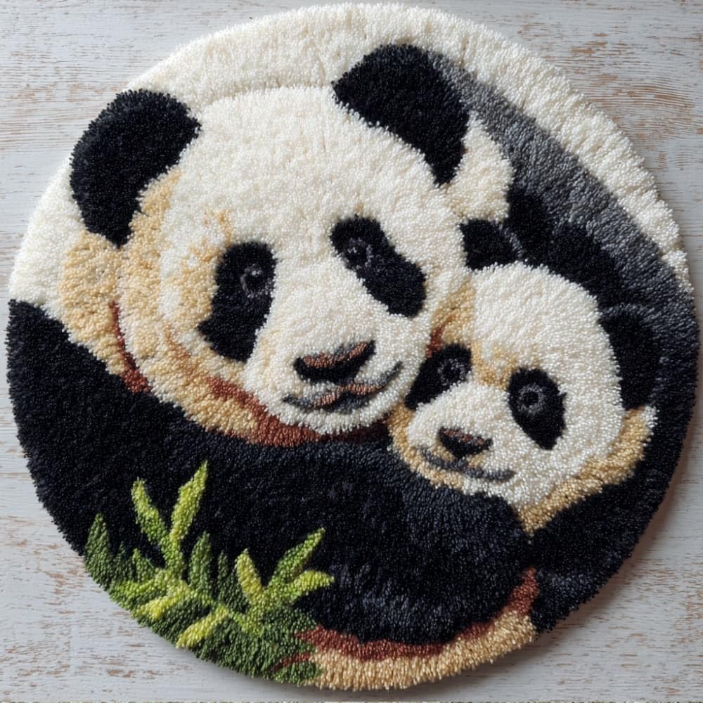 Round Latch Hook Rug Kits Panda For Adults And Starter 50*50Cm