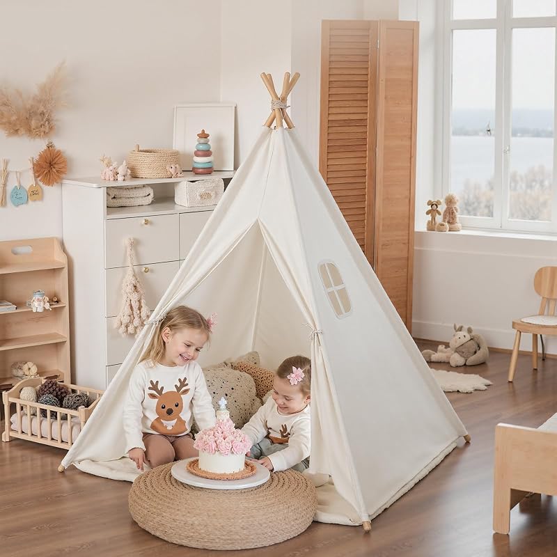 Wilwolfer Gyerek Tipi Sátor 100% Pamut Hordtáskával Lány Fiú Játéksátor