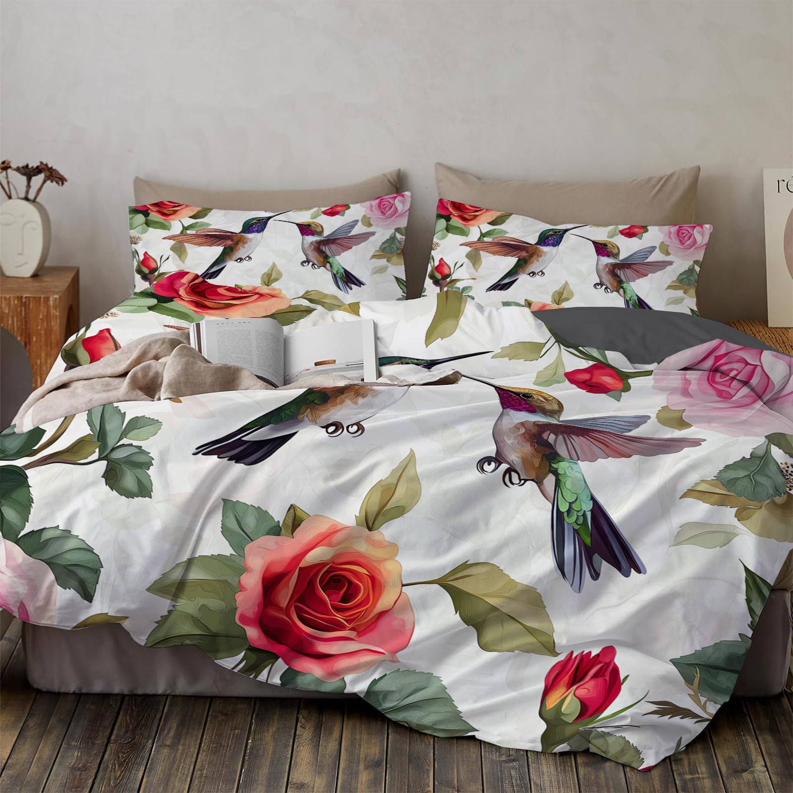 Linge de lit 2 personnes avec housse de couette 240x260 botanique motif pivoines