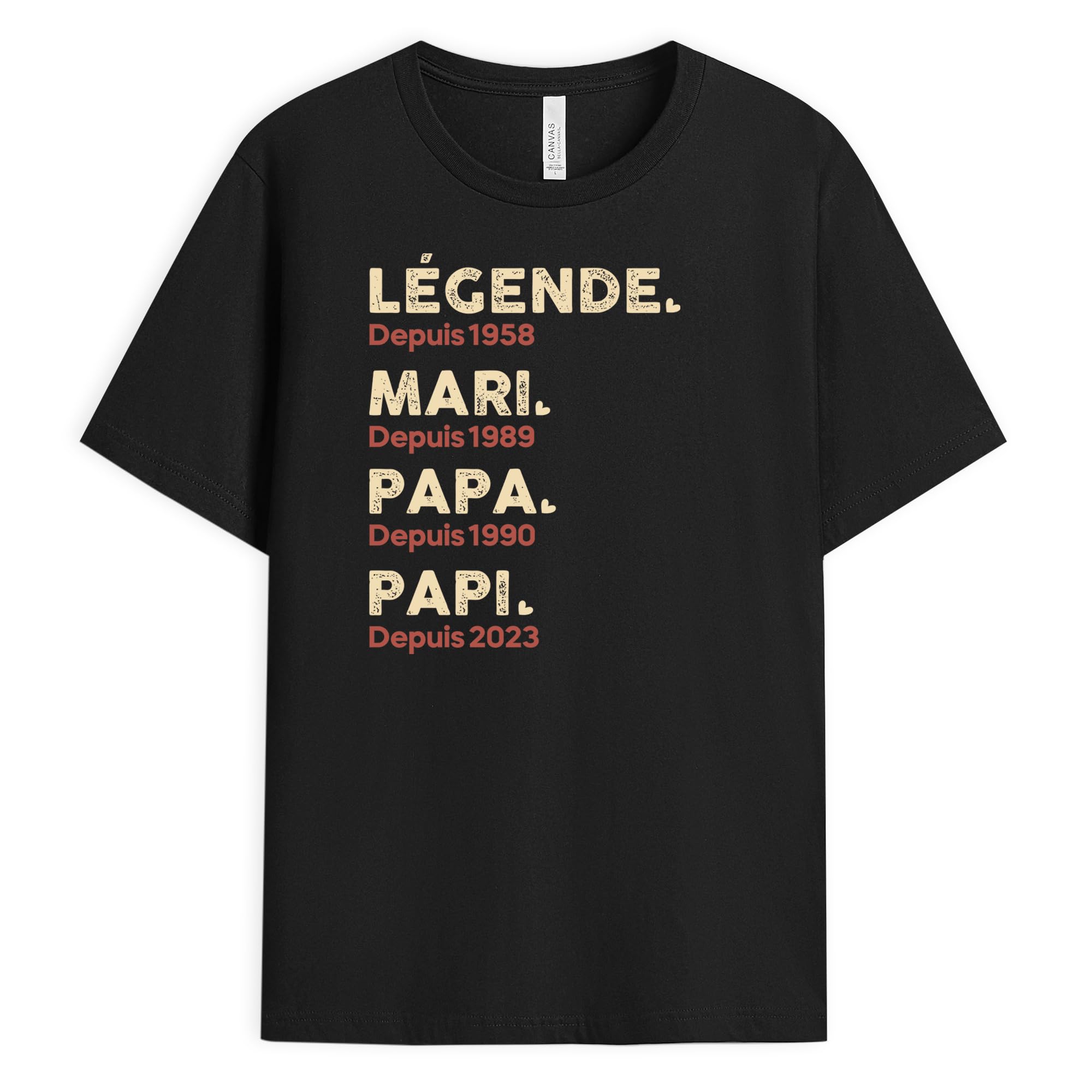 Cadeau Plus T-Shirt Personnalisé - Légende Mari Papa Papy Depuis - Tshirt Papa personnalisé, t Shirt Papi, Tee Shirt Homme Papy, Cadeaux Grand-père, Cadeau Papi personnalisé
