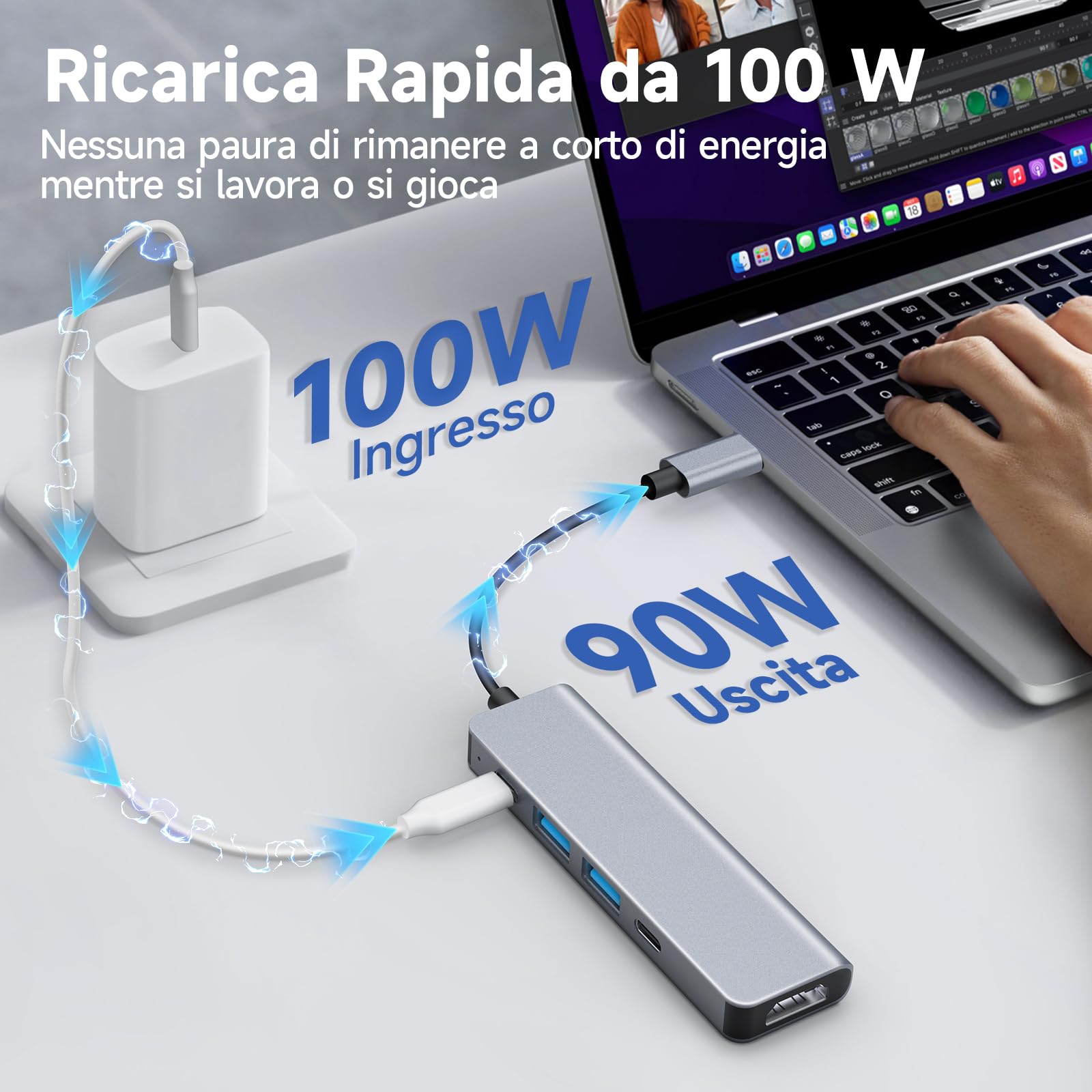 Moman Hub USB C, Adattatore Multiporta USB 5 in 1 con 100W PD, 4K@30Hz HDMI, 5Gbps USB 3.0, USB 2.0, USB C, Docking Station USB per Mouse, Tastiera, U Disk, Unità Flash, Cellulare