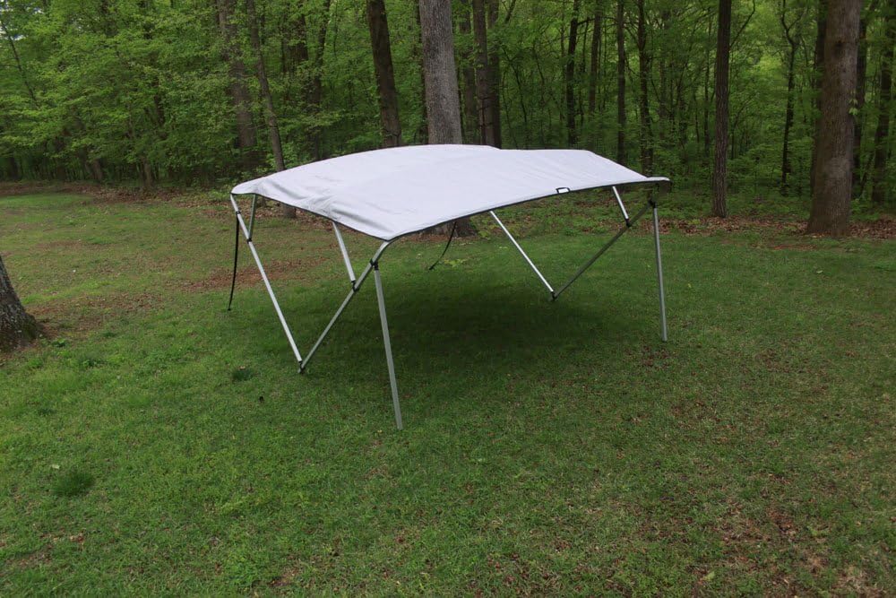 The VORTEX COMPANY Grey/Gray Square Tube Frame 4 Bow Pontoon/Deck Boat Bimini TOP 12' Long, 97-103" Wide