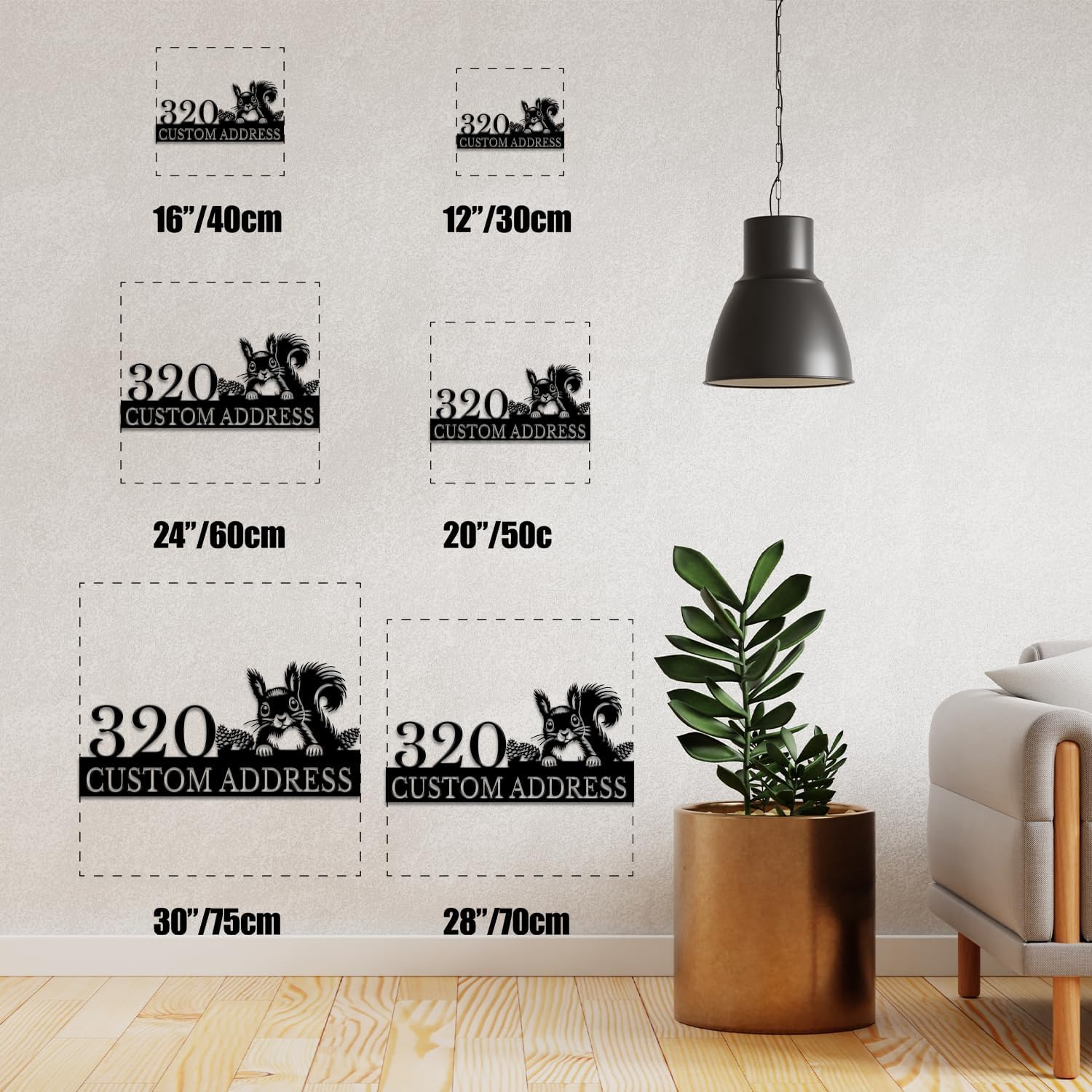 Custom Squirrel Address Plaque, Personalized Outdoor House Numbers Sign, Animal Themed Black Metal Wall Art for Garden Yard Front Door Patio Decor, Home Office Decor (Style-1)