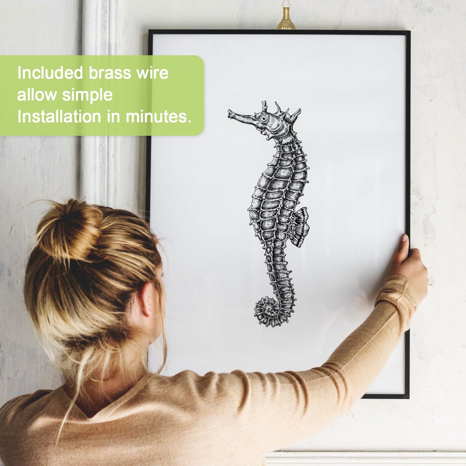 UFURMATE Picture Hanging Kit 26Pcs Picture Rail Hooks with 6 Roll 3M Picture Wires Brass Plated Rail Hanging Hooks Picture Display Hanging System Accessories for Wall Picture Exhibition - Image 4