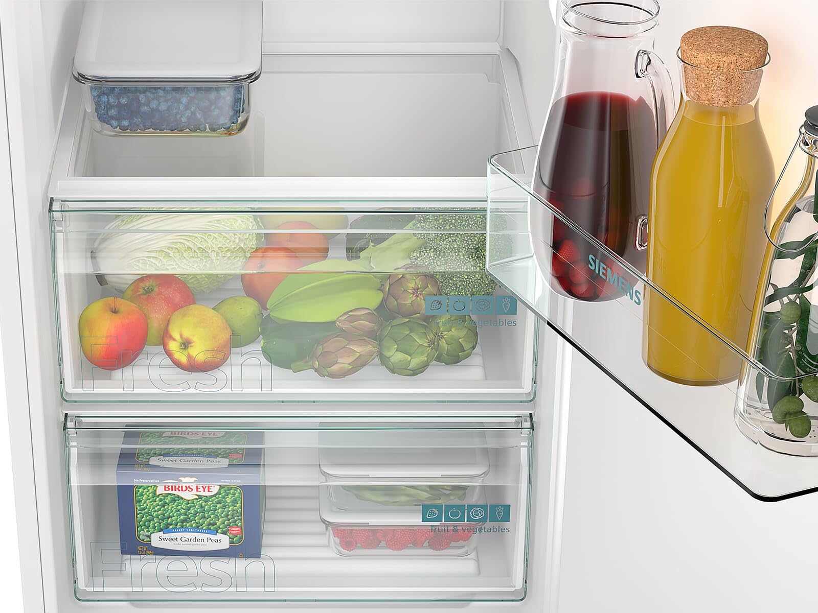 Siemens KI82LNSE0 iQ100 - Frigorífico empotrado con congelador (177,5 x 56 cm, refrigeración de 246 L y congelación de 34 L, fabricado en Alemania, refrigeración rápida, freshBox para frutas y