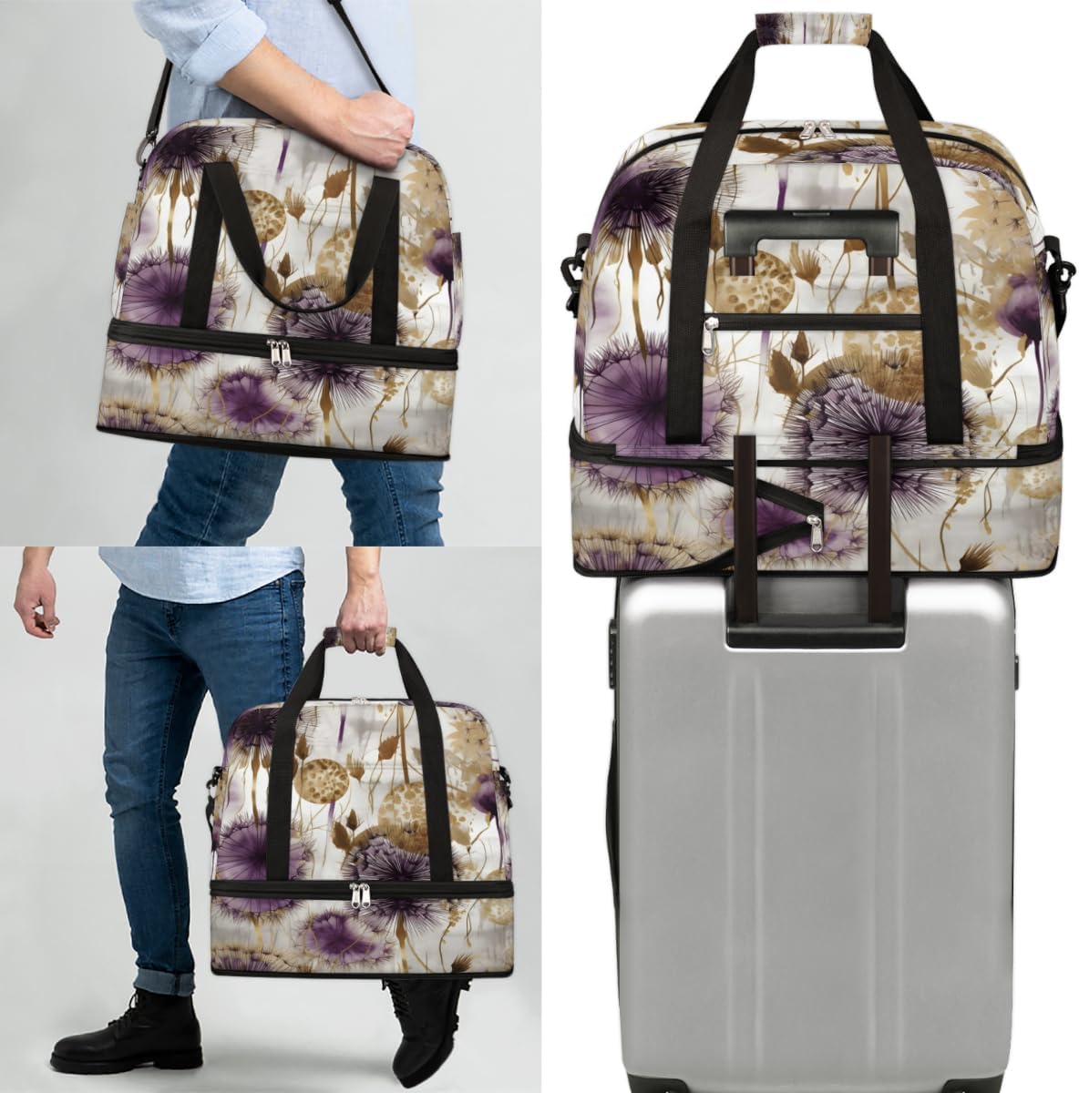 QsirBC Plant Fun Pattern Gym Bag for Women Duffle Tote with Shoes Compartment Men Weekender Duffel for Dance Travel Sports Swimming Overnight