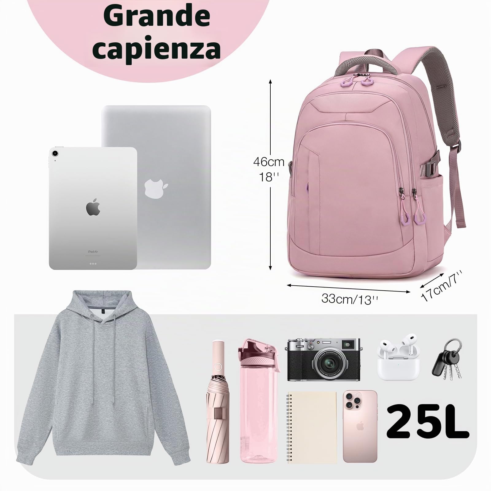 Zaino Porta PC 15.6 Multifunzione per Donna, Computer Portatile Comodo e Traspirante per Campeggio e Escursionismo