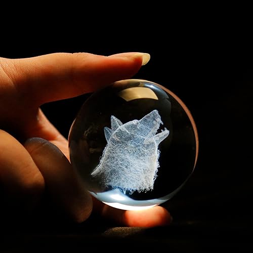 Miniatura 2 de vskikris Figura decorativa de cristal de 2.36 pulgadas de ángel de la guarda y lobo de cristal, esfera de cristal, regalos