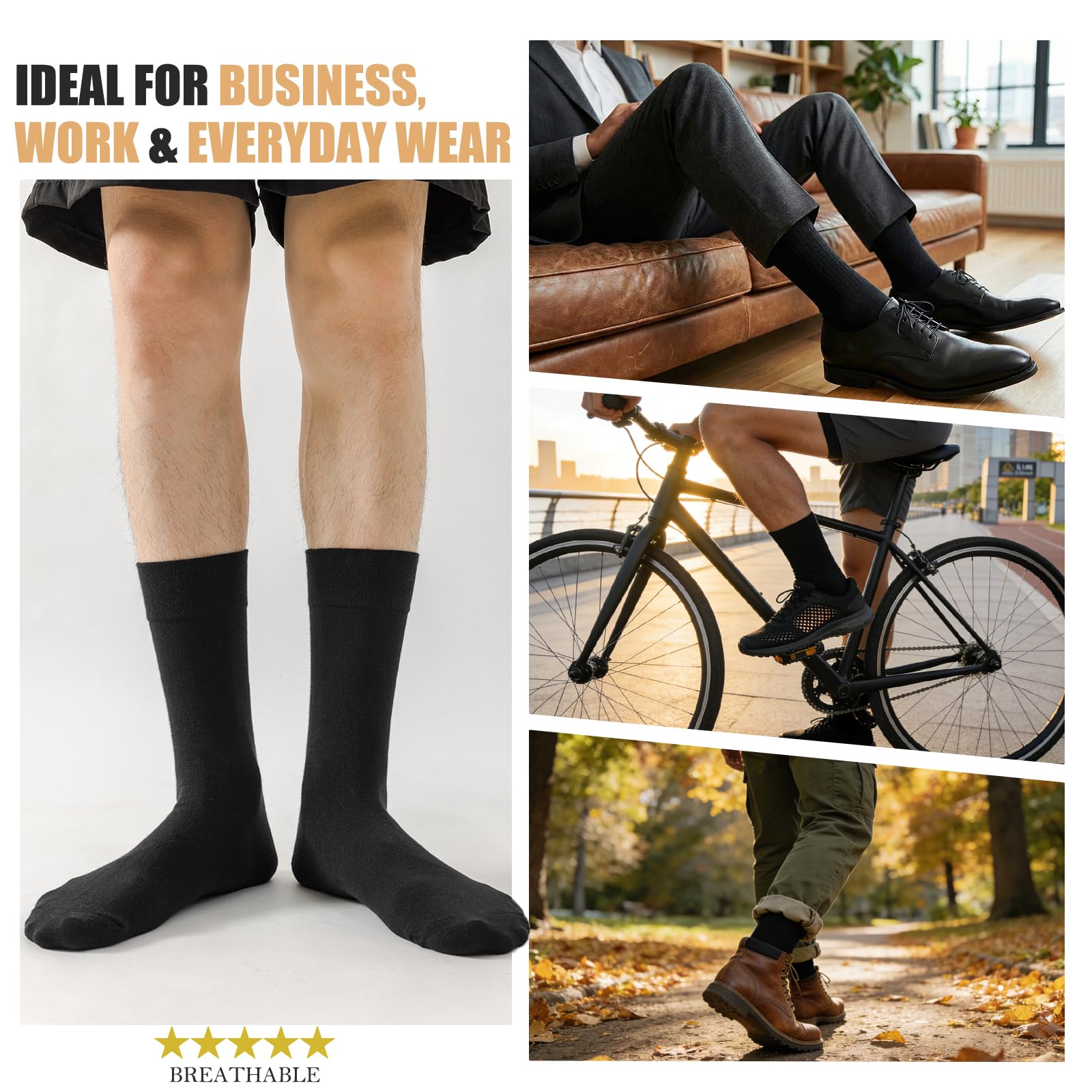 Calcetines Hombre Algodón 5 Pares - Finos Vestir Suaves, Transpirables, Cómodos y Duraderos - Uso Multiestación