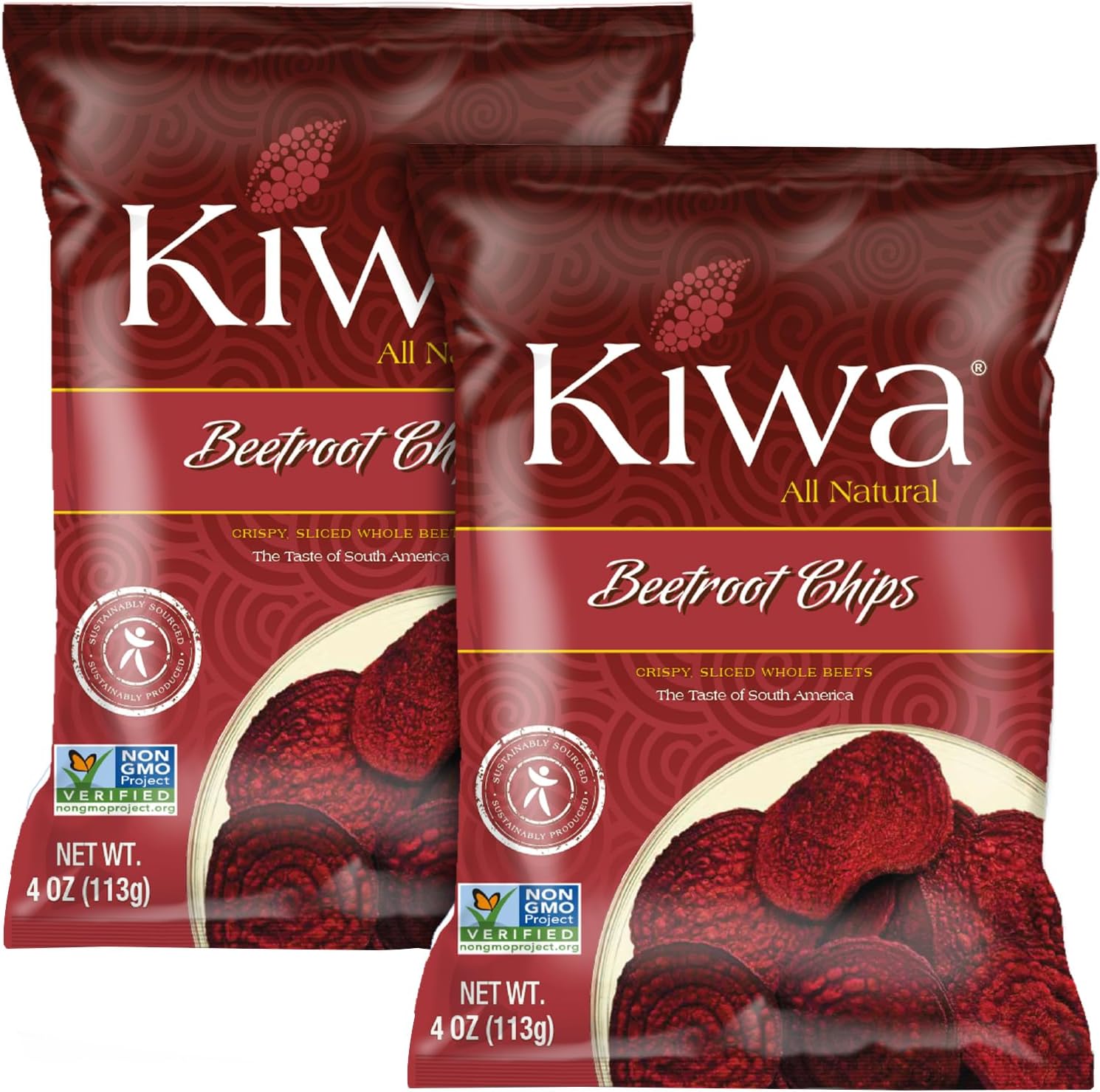 Kiwa Beetroot Chips 2-Pack – Gluten-Free, Vegan, Kosher, Non-GMO Snack – Made with Real Beets & Non-Hydrogenated Palm Oil – 4oz Bags (2 Count)
