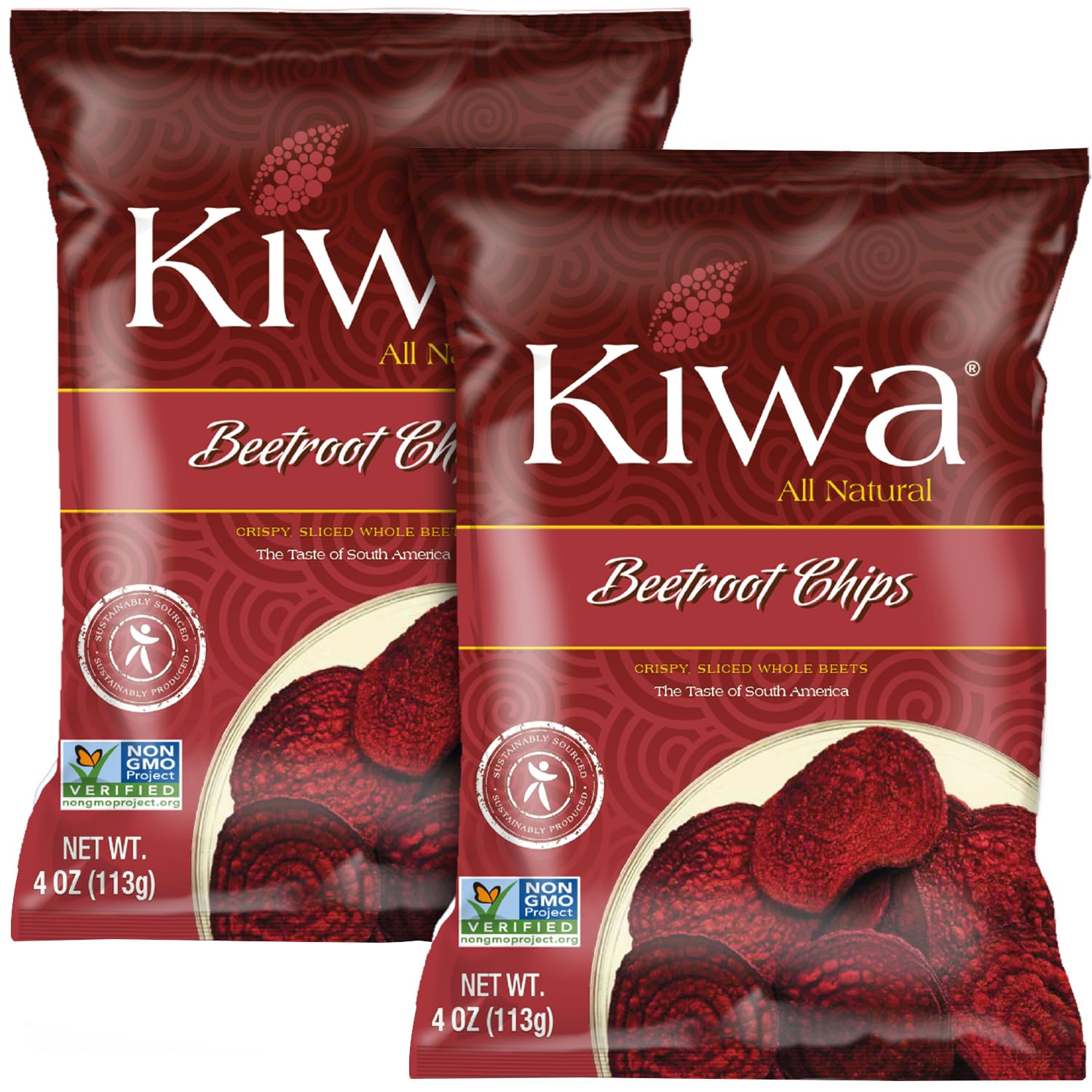 Kiwa Beetroot Chips 2-Pack – Gluten-Free, Vegan, Kosher, Non-GMO Snack – Made with Real Beets & Non-Hydrogenated Palm Oil – 4oz Bags (2 Count)