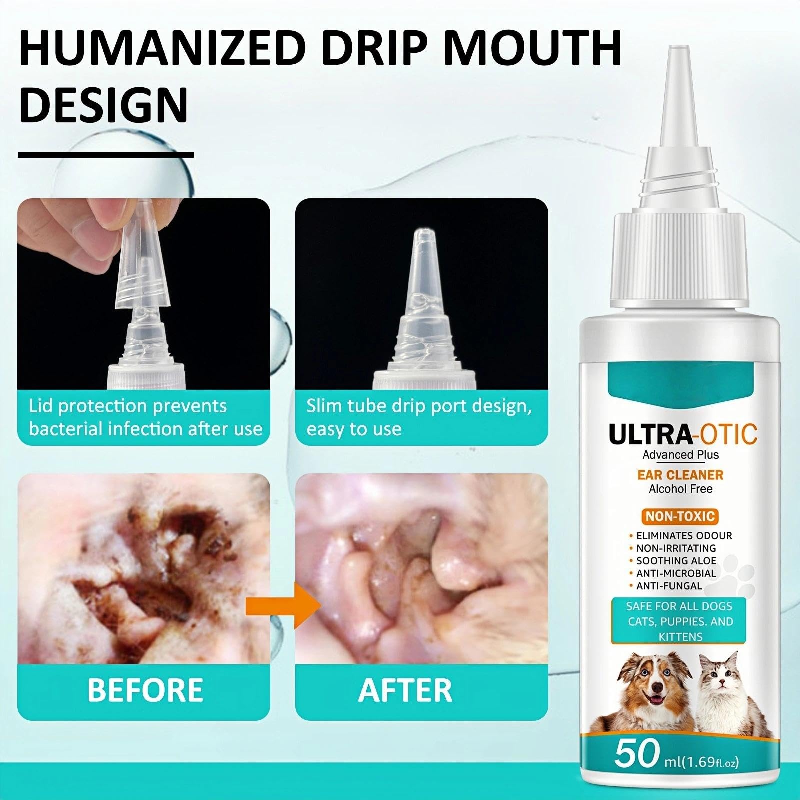 Dog Ear Cleaner, Ear Cleaner for Dogs & Cats, Dog Ears Drops for Infection Dog-Ear Infection Treatment - Image 2