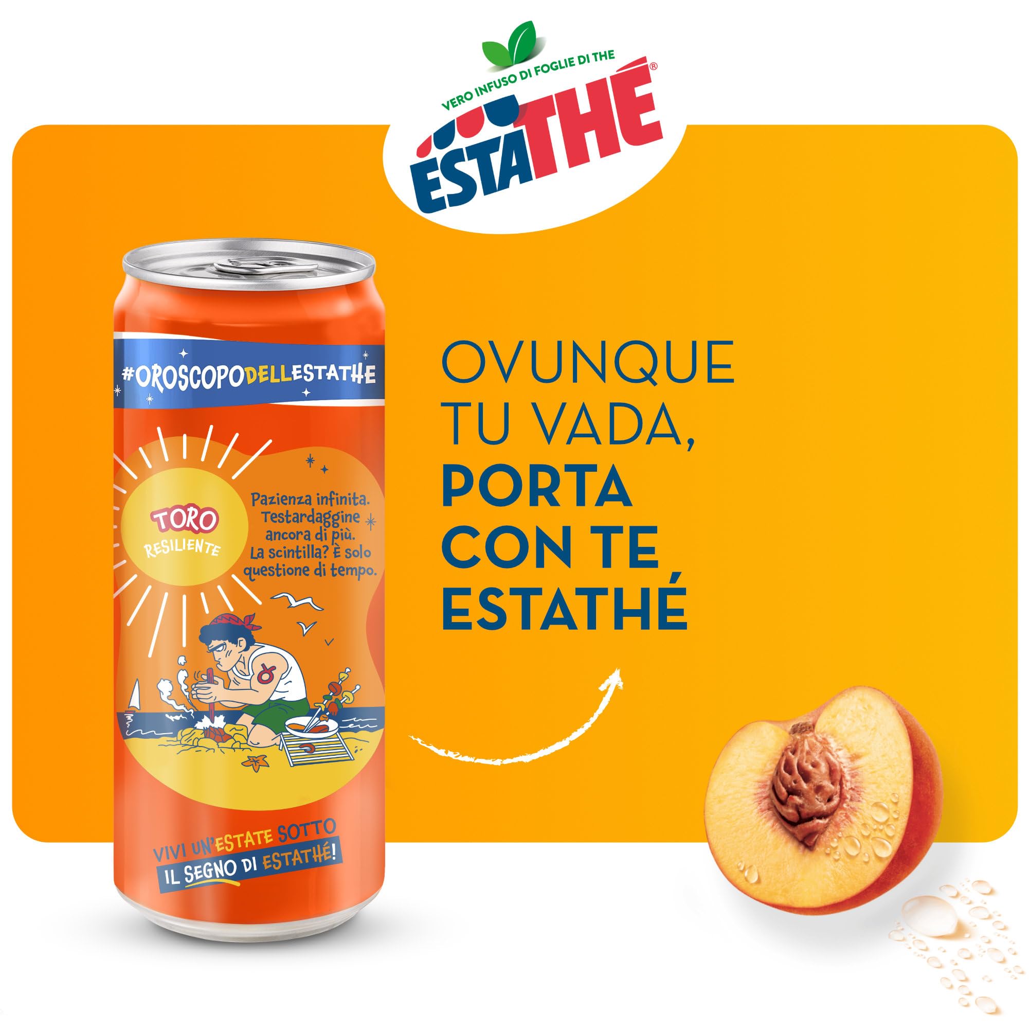 Estathé Pesca - The Freddo con Vero Infuso di Foglie di The e Succo di Pesca, Bevanda Analcolica Senza Glutine, 24 Lattine da 330 ml