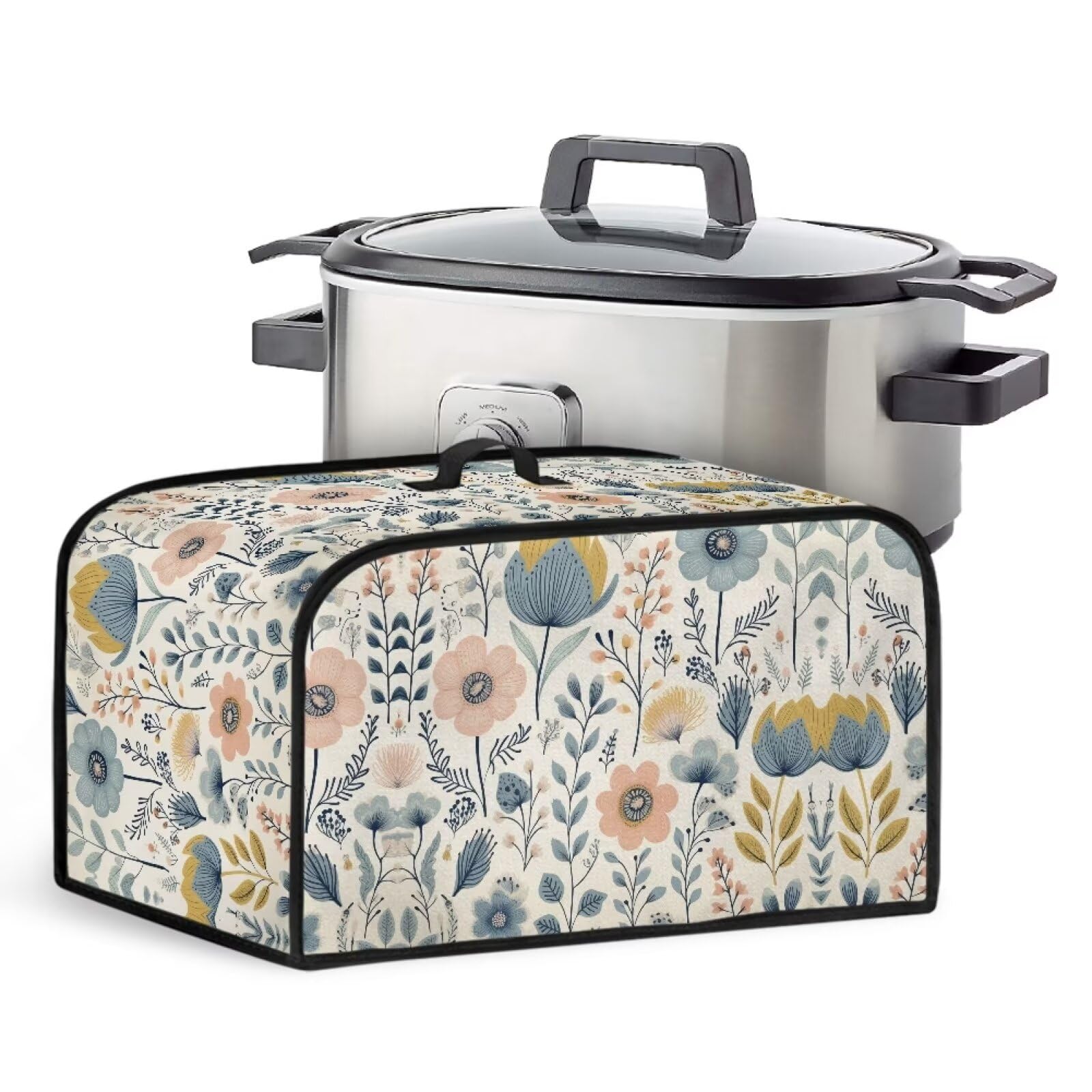Floral Leaf Pattern Slow Cooker Crock Pot Cover Casual Slow Cooker Carrying Case with Handles and Side Pockets