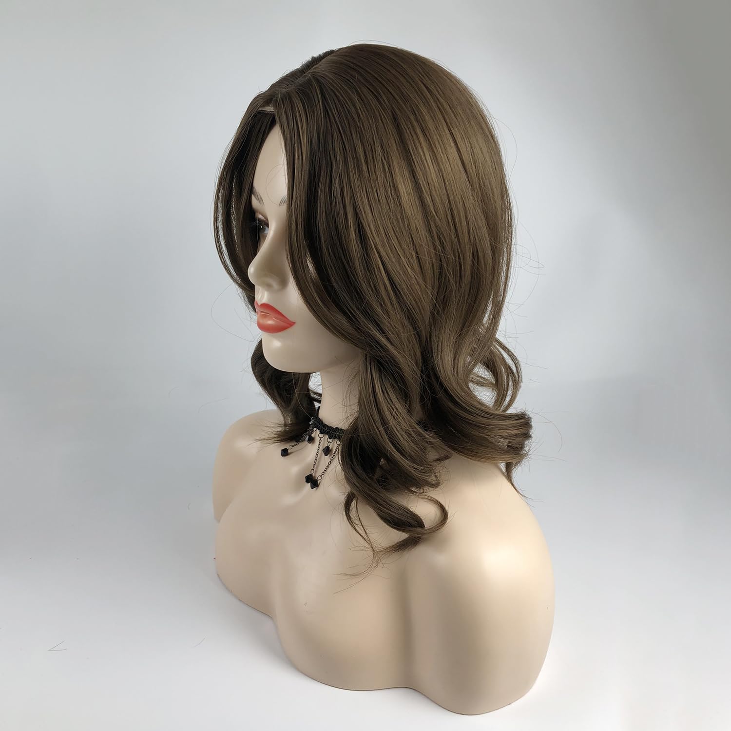 Middle Part Fringe Piece French Loose Wavy Hair Topper 14inch Full Head Wear Clip in Toupee Hair Closure (Dark Brown) - Image 4