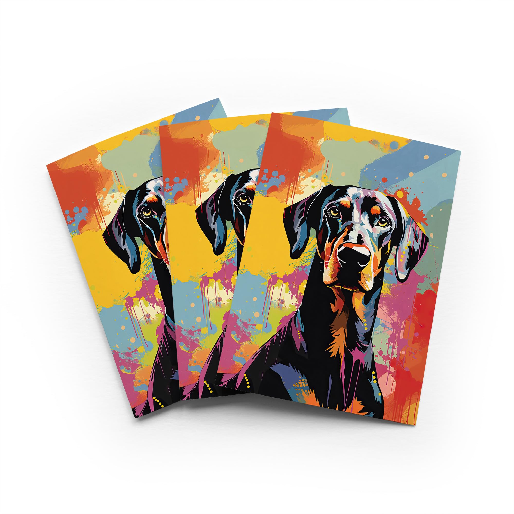 Doberman Pop Art Greeting Card Abstract Dog Any Occasion Set of 3 Blank Inside 5x7 Inch 13x18 cm