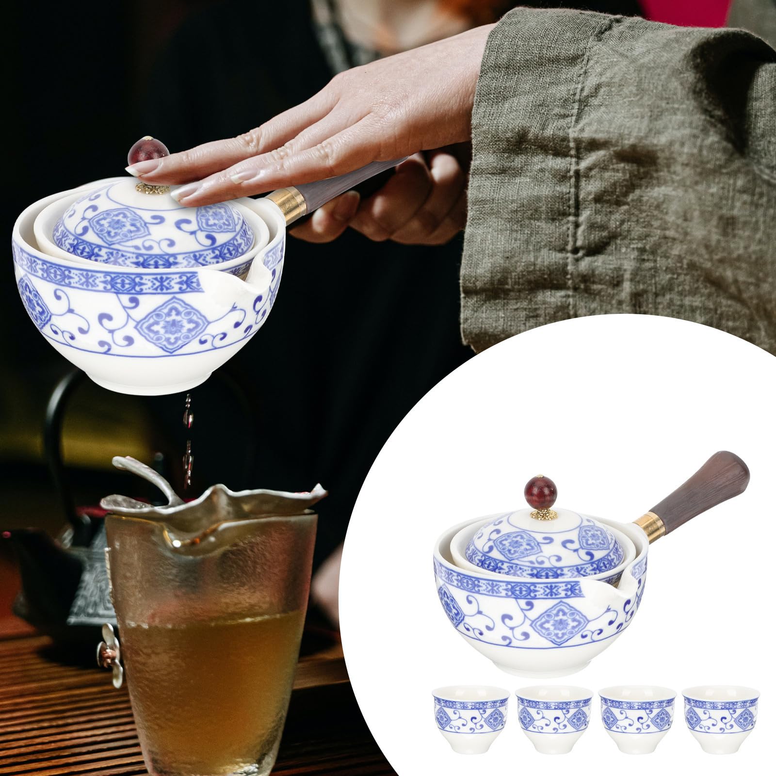 Juego de Té Chino de Cerámica Estilo Chino Tetera y 4 Tazas Fácil de Limpiar y Verter Adecuado para Aficionados al Té en Casa