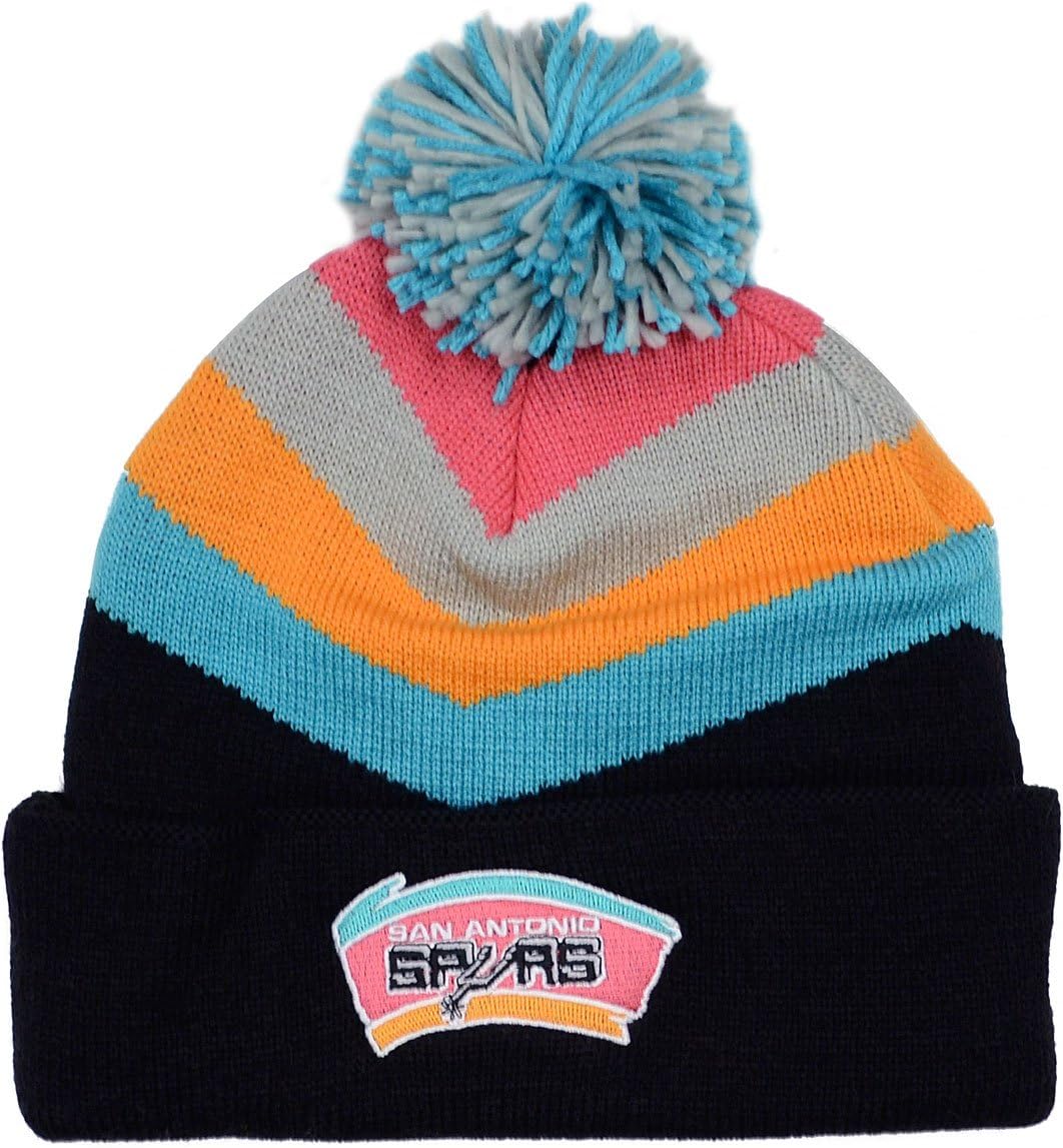 San Antonio Spurs Mitchell & Ness V Stripe Vintage Logo Knit Hat with Pom