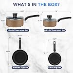 SereneLife 6-Piece Pots & Pans Set – Non-Stick Cookware Set with 2 Sauce Pots & Lids, 8″ & 10″ Frying Pans, Gold