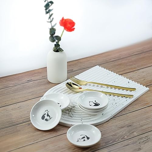 Miniatura 6 de Lindos platos de cerámica para salsas de gato de caballero, divertidos platos de condimentos para gatos de caricatura, cuencos de sushi y soja,