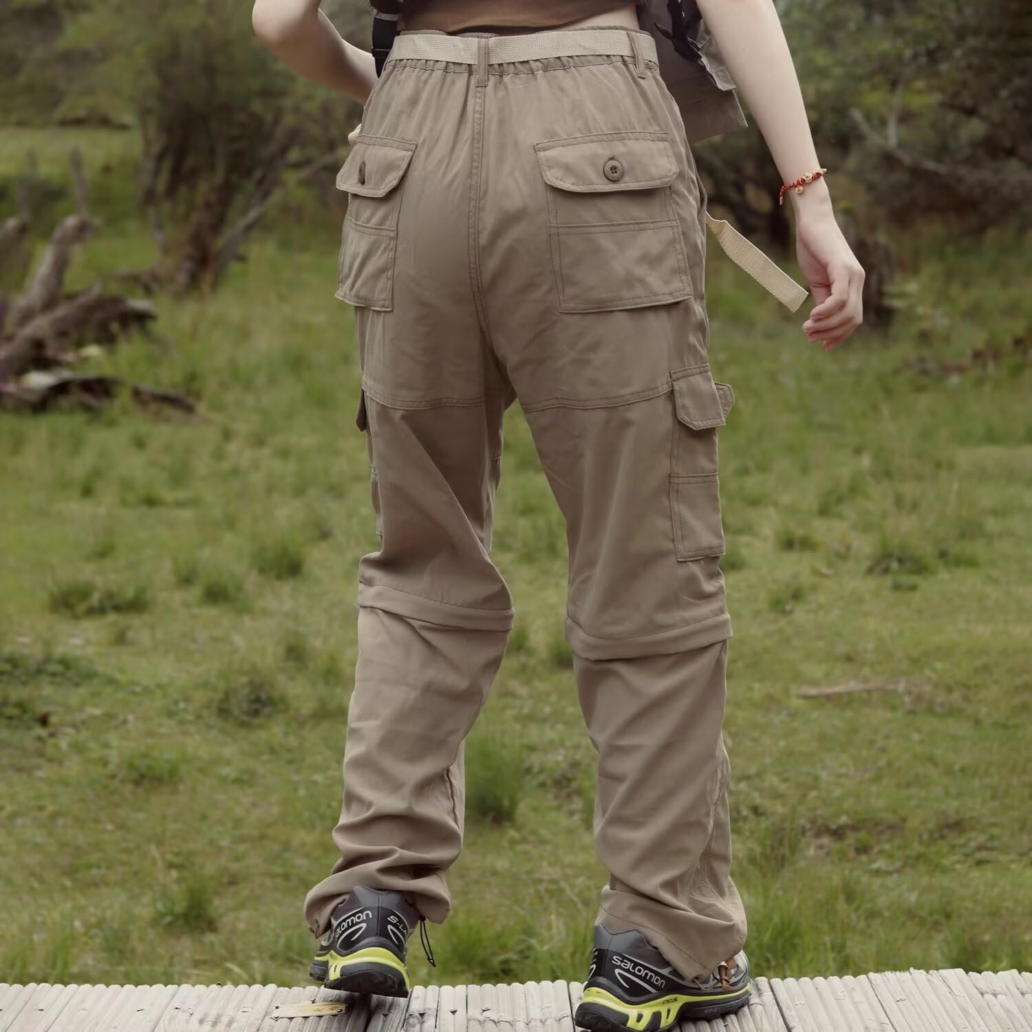 Pantalon de randonnée zippé pour femme - Séchage rapide - Pantalon de trekking - Jambes amovibles - Respirant - Pantalon cargo d'été - Pantalon fonctionnel avec ceinture - 6 poches