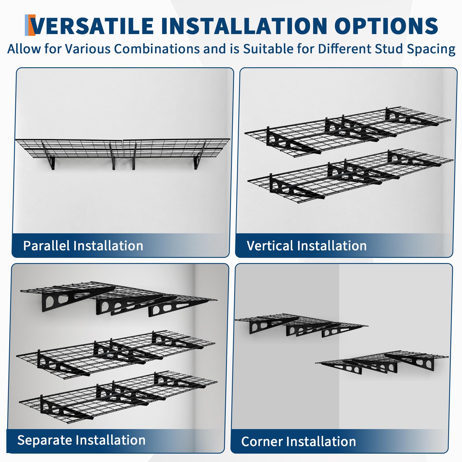 GarveeLife Alta resistencia y capacidad de carga - Estante de pared metálico para garaje - Soporta hasta 725 kg - Ajustable y multifuncional para garaje, cocina, lavandería, almacén y taller - 2x6