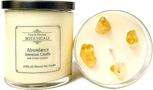 Abundance - Vela de intención de soja de 10 onzas | Natural y no tóxico con cristales | Bahía, mandarina y madreselva | Rituales de éxito de