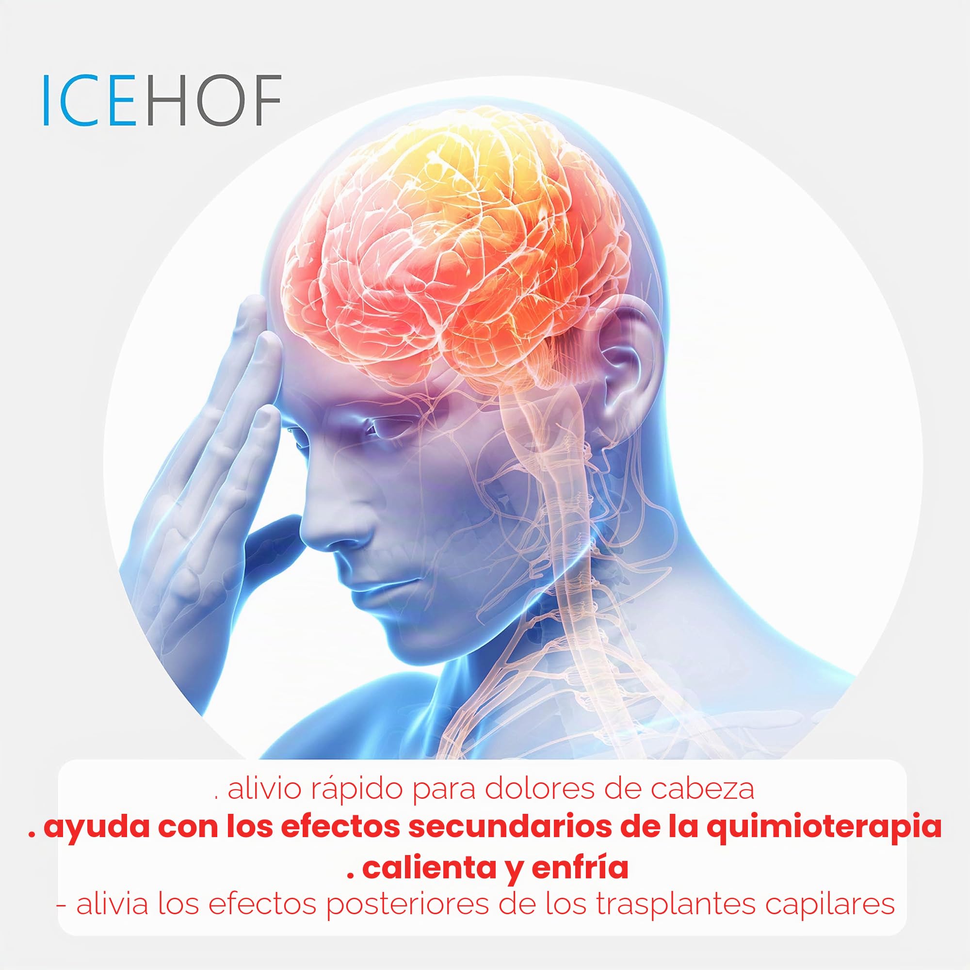 ICEHOF Gorro de refrigeración con 8 acumuladores de frío - gorro de gel refrescante para el cuero cabelludo en terapia de quimioterapia Ice Cap migrañas dolores de cabeza