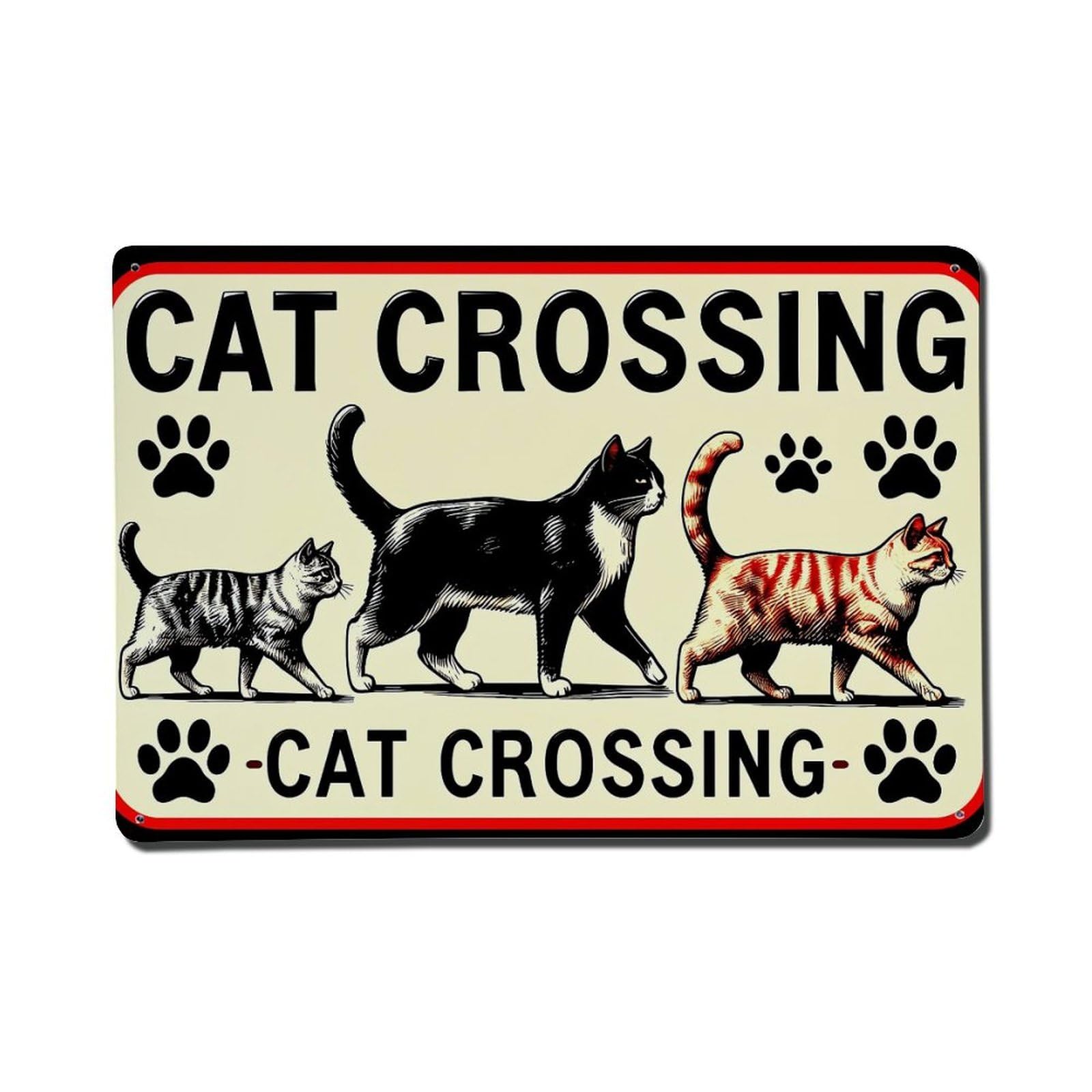 Cat Crossing Sign Pattern Print_3 Metal Tin Sign Plaque