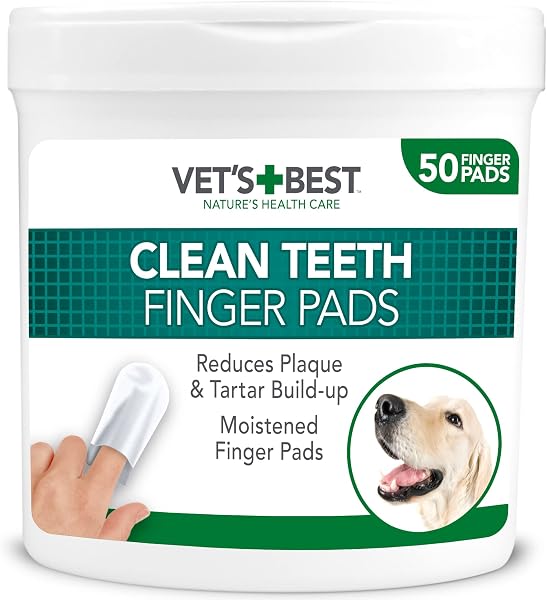 Vet's Best Dental Care Finger Wipes, Reduces Plaque & Freshens Breath, Teeth Cleaning for Dogs - 50 Disposable Wipes - 1
