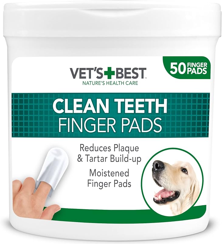 Vet's Best Dental Care Finger Wipes, Reduces Plaque & Freshens Breath, Teeth Cleaning for Dogs - 50 Disposable Wipes