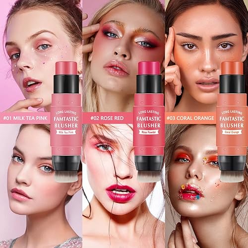 Miniatura 5 de LOKFAR Rubor en barra en crema para mejillas  Rubor múltiple 2 en 1 para tinte de mejillas, ojos y labios, barra de maquillaje de mejillas rubor con