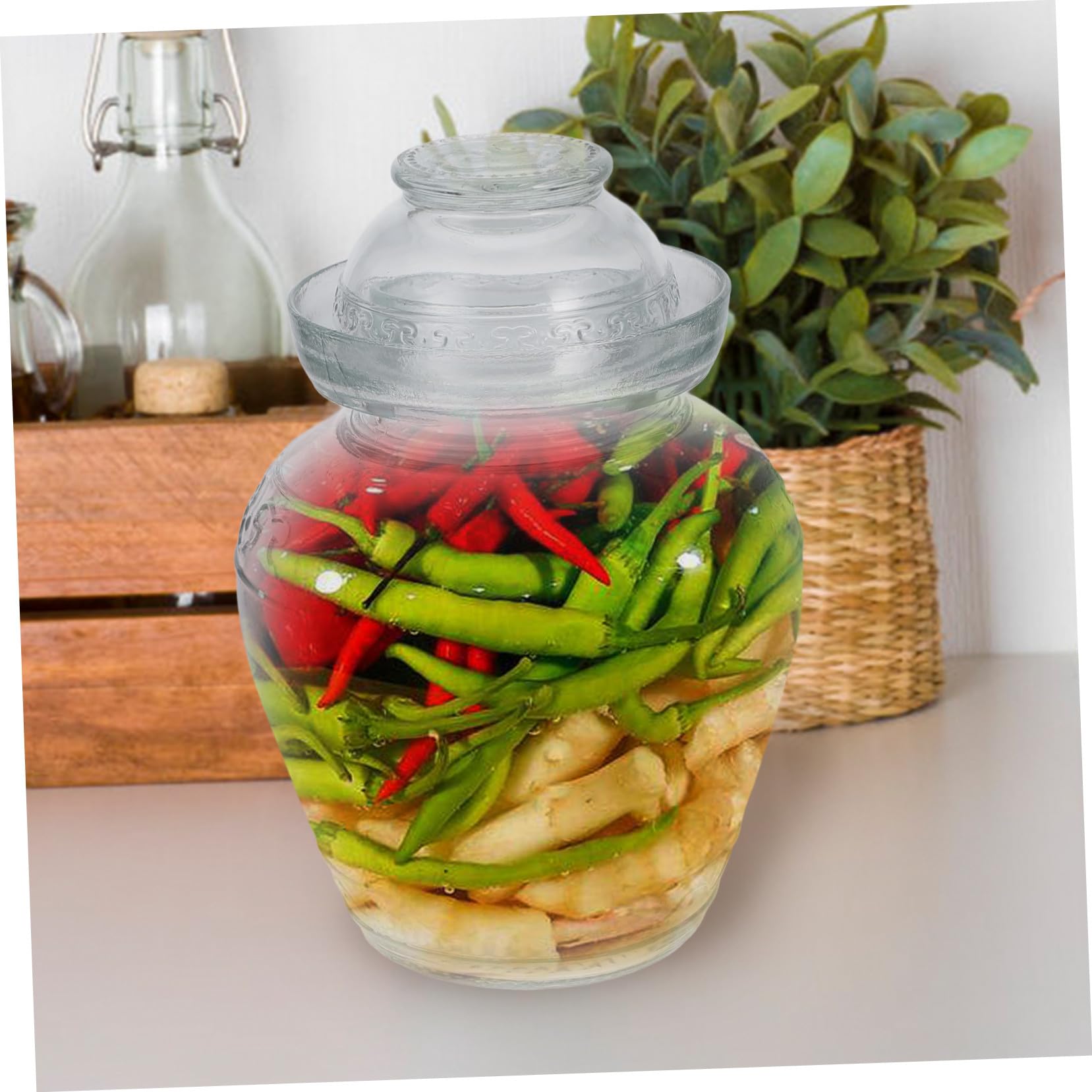 Verschlossenes Küchen Gurkenglas aus Glas mit Großem Fassungsvermögen und Glatter Oberfläche Stabiles Vorratsglas für Fermentierte Lebensmittel im Modernen Transparenten Design